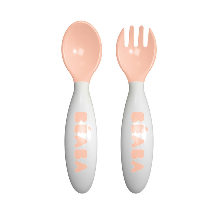 Beaba 2nd Stage Toddler Training Feeding Fork & Spoon - Nude