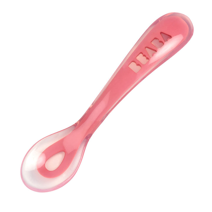 Beaba Silicone Suction Baby Toddler Divided Plate & Spoon - Pink
