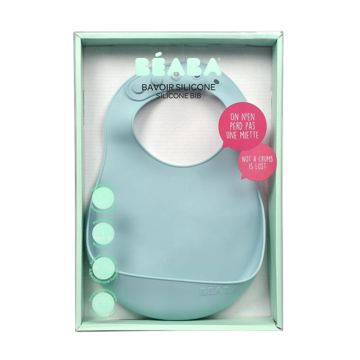 Beaba Silicone Baby Infant Toddler Bib With Neck Fastener - Airy Green