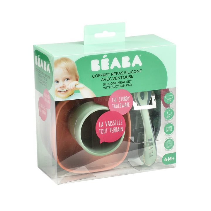 Beaba Silicone Suction Baby Toddler Meal Set Non-Slip Plate & Cup - Mineral