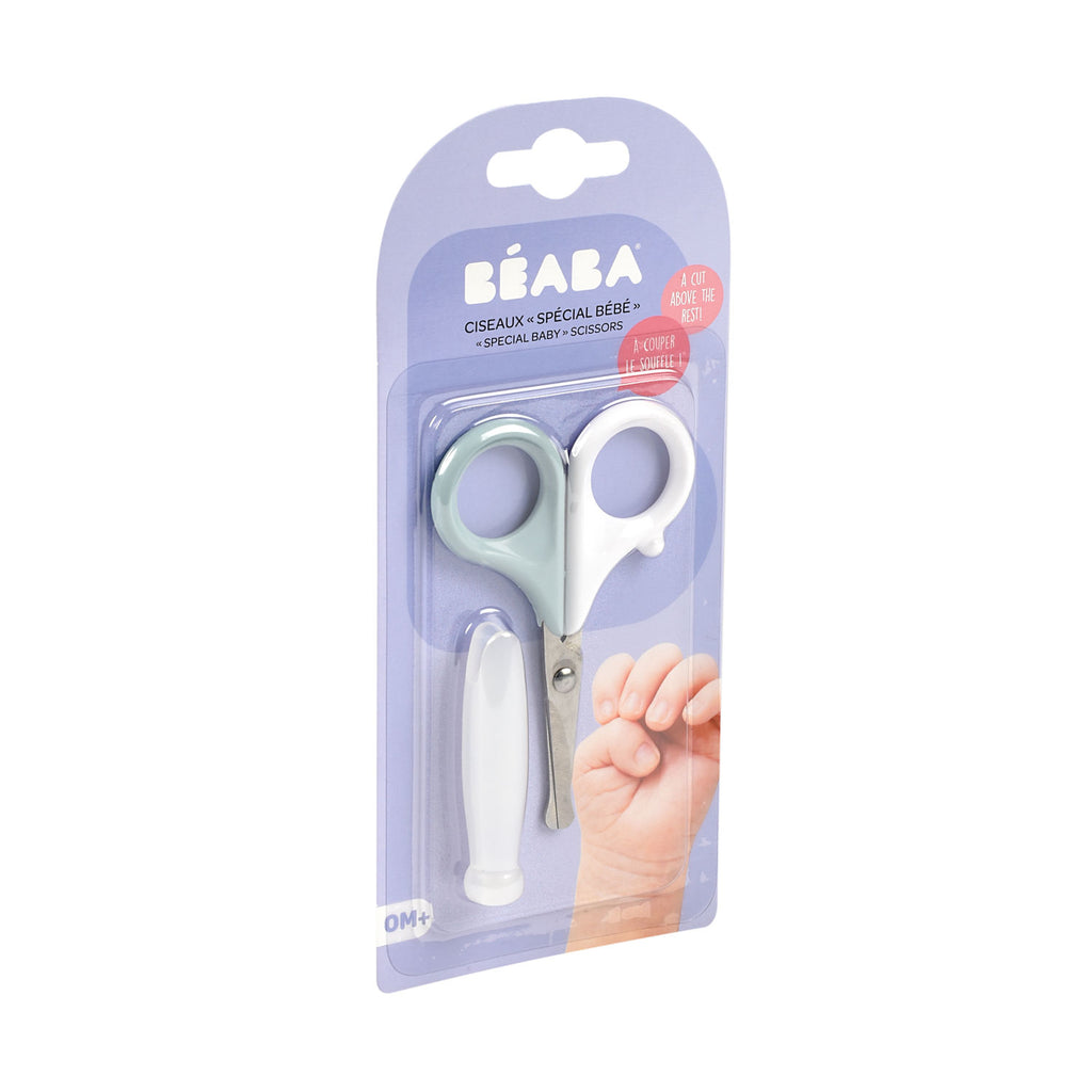 Beaba Gentle Baby Scissors With Rounded Tips & Storage Lid - Green Blue