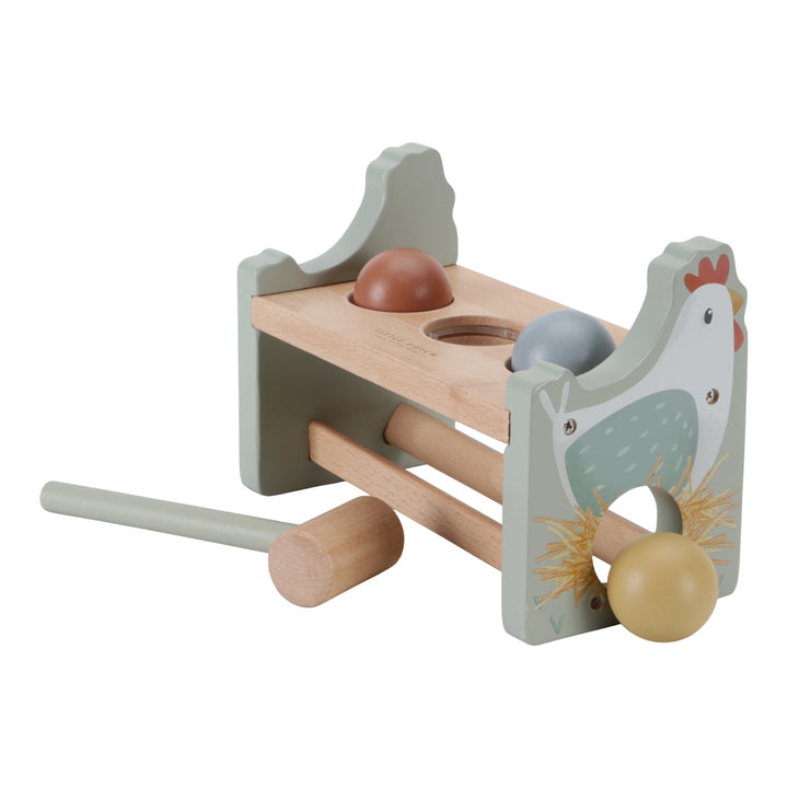 Little Dutch Little Farm Kids Wooden Pounding Bench with Rolling Balls Toy