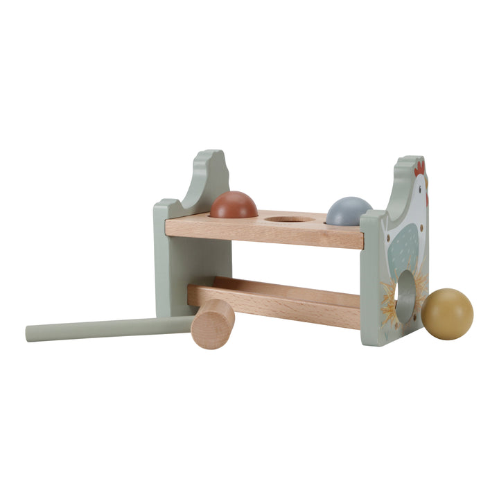 Little Dutch Little Farm Kids Wooden Pounding Bench with Rolling Balls Toy