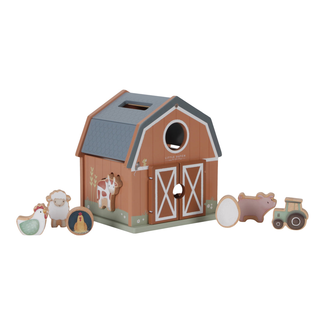 Little Dutch Little Farm Wooden Shape Sorter Barn Toy