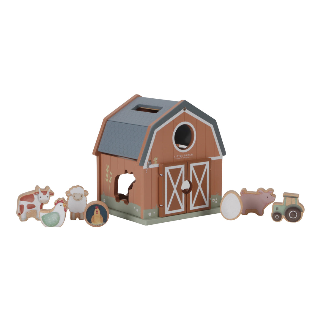 Little Dutch Little Farm Wooden Shape Sorter Barn Toy