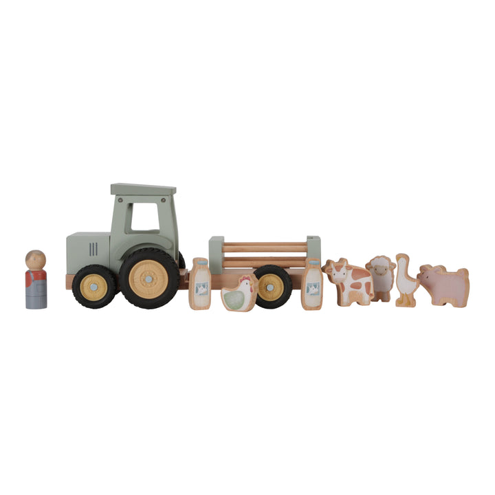 Little Dutch Little Farm Tractor With Trailer Wooden Baby Toy