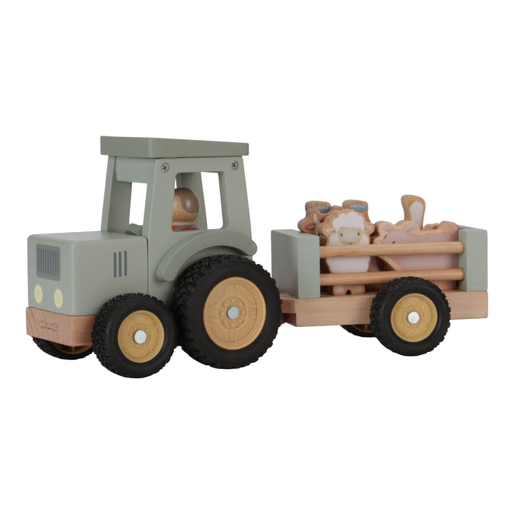 Little Dutch Little Farm Tractor With Trailer Wooden Baby Toy