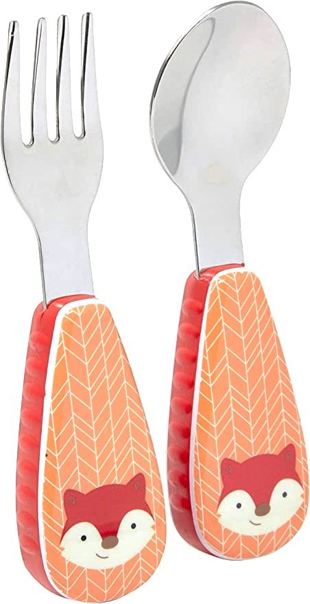 Skip Hop Zootensils Fork & Spoon Toddler Cutlery Set With Soft Side Grips - Fox