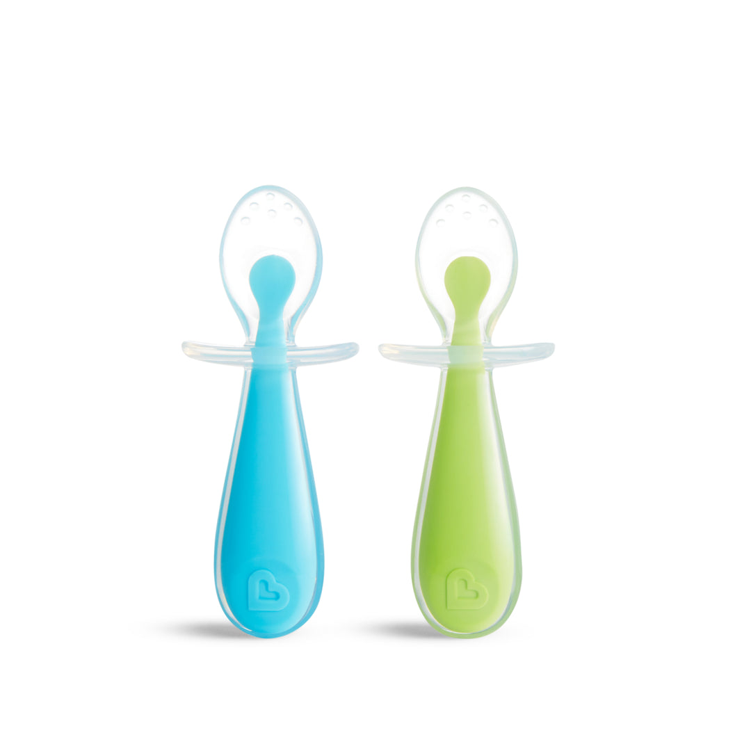 Munchkin Gentle Scoop Silicone Training Multitasking Toddler Spoons Blue/Green 2PK