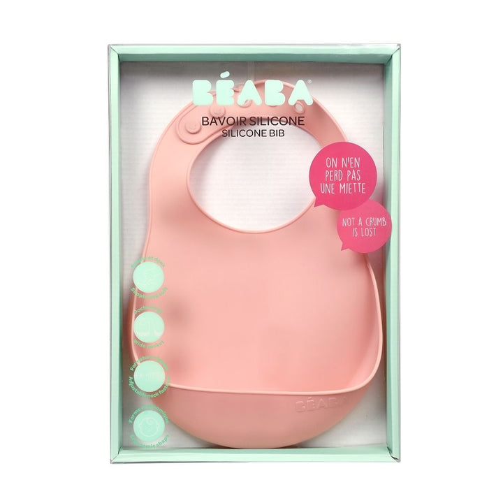 Beaba Silicone Baby Infant Toddler Bib With Neck Fastener - Pink