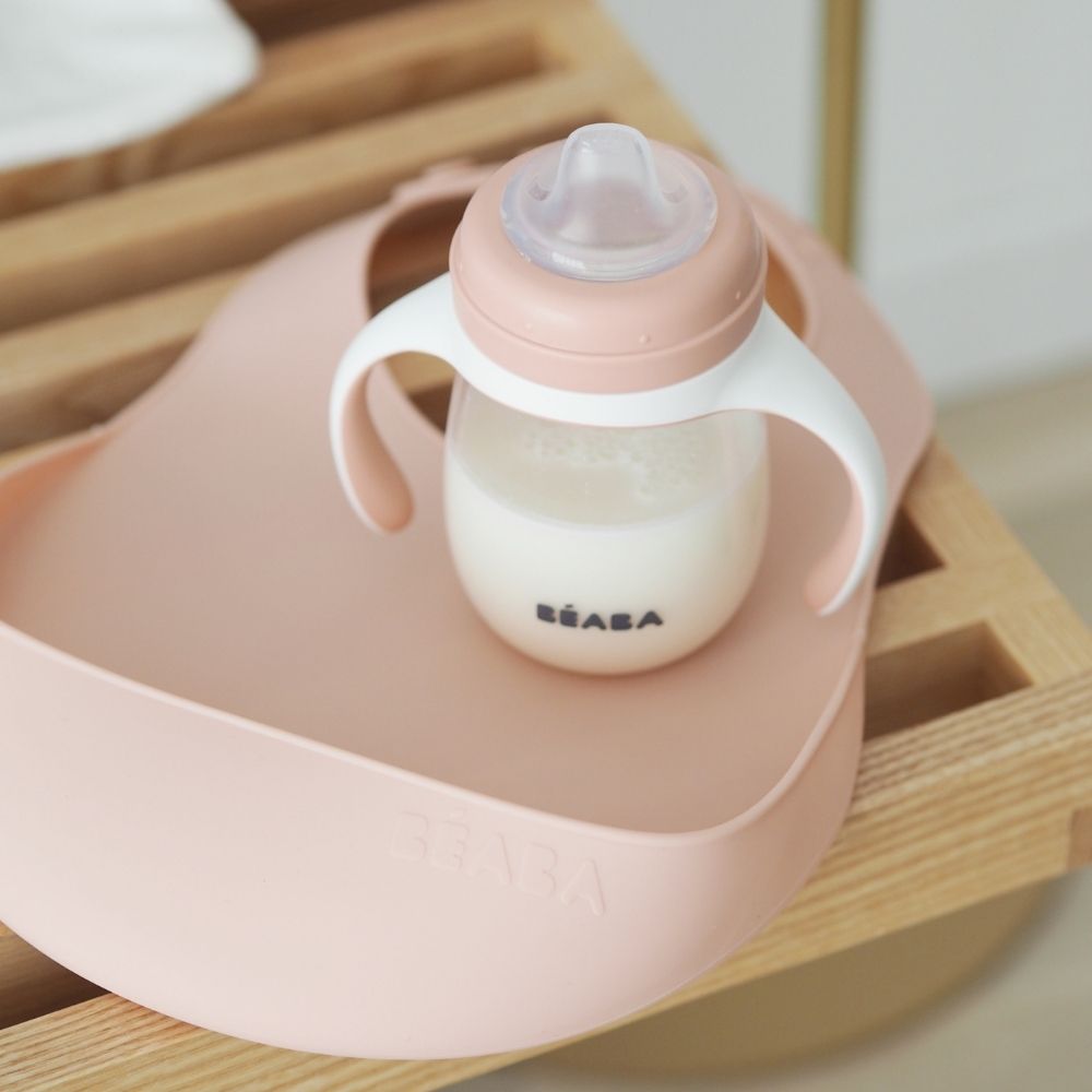 Beaba Silicone Baby Infant Toddler Bib With Neck Fastener - Pink