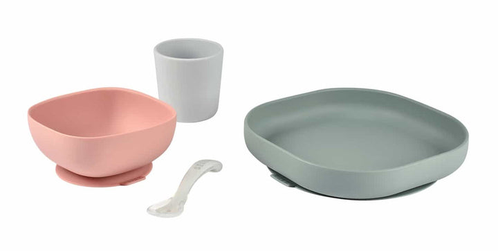 Beaba Silicone Suction Baby Toddler Meal Set Non-Slip Plate & Cup - Eucalyptus
