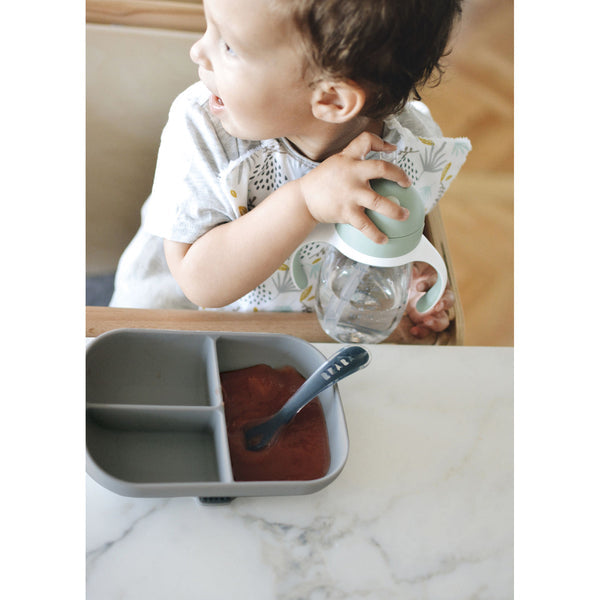 Beaba Silicone Baby Toddler Feeding Suction Divided Plate - Mineral