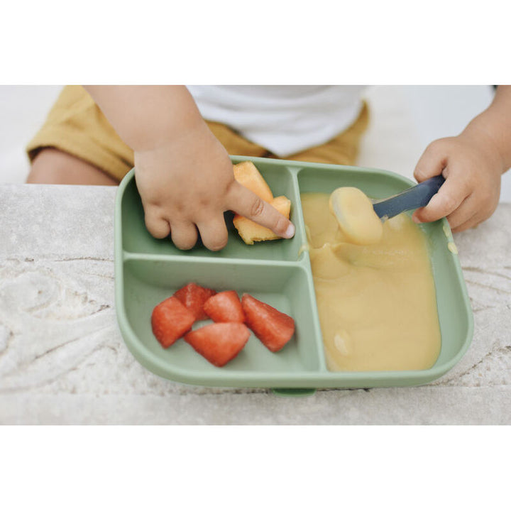 Beaba Silicone Baby Toddler Feeding Suction Divided Plate - Sage Green