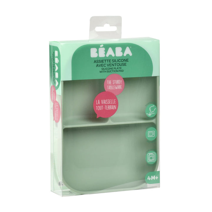 Beaba Silicone Baby Toddler Feeding Suction Divided Plate - Sage Green