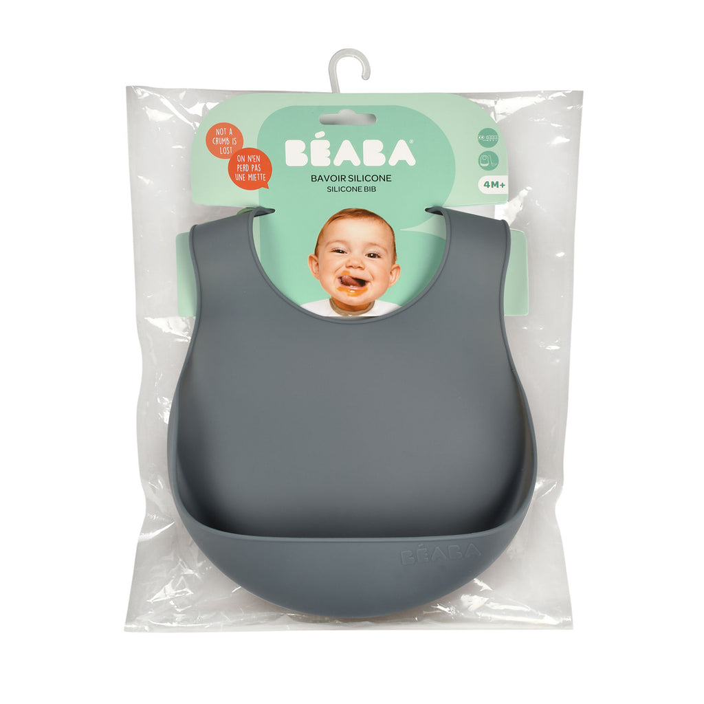 Beaba Silicone Baby Infant Toddler Bib With Neck Fastener - Mineral