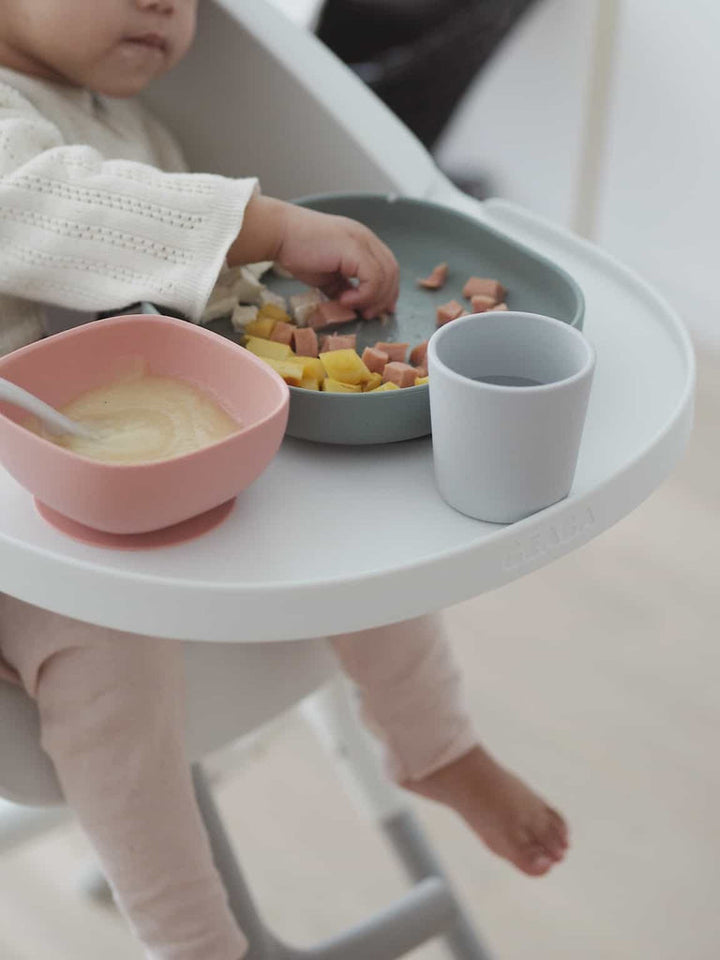 Beaba Silicone Suction Baby Toddler Meal Set Non-Slip Plate & Cup - Eucalyptus