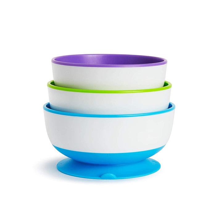 Munchkin Different Sized Stay Put Kids Suction Feeding Bowl With Modern Look 3 Pack