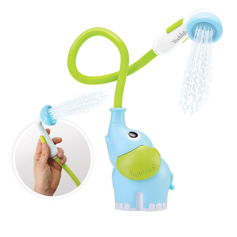 Yookidoo Compact Battery Operated Portable Elephant Baby Shower W/ Gentle Flow Blue