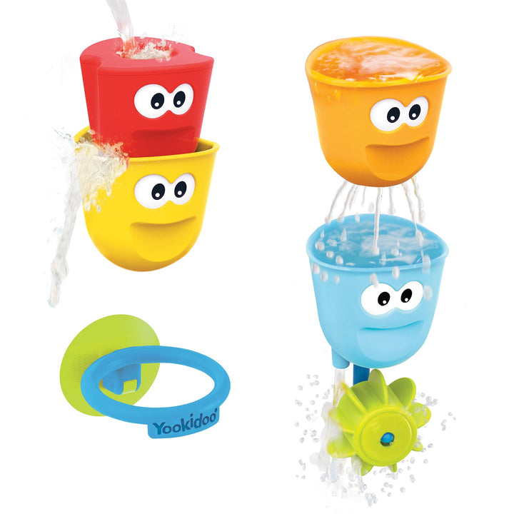Yookidoo Fill N Spill Action Cups Bath Toy With 4 Interchangeable Brightly Coloured