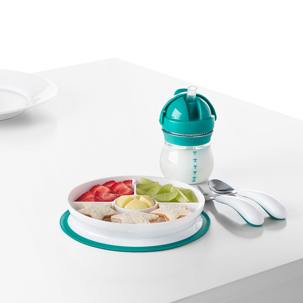OXO TOT Stick & Stay Kids Feeding Divided Plate - Teal