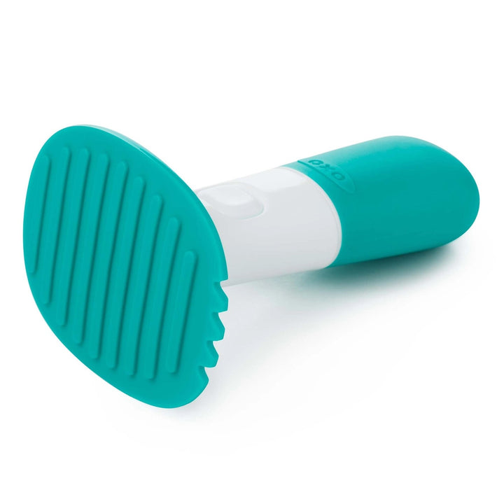 OXO TOT Compact Portable Baby Food Masher Teal With Masher Teeth And Steep Bowl