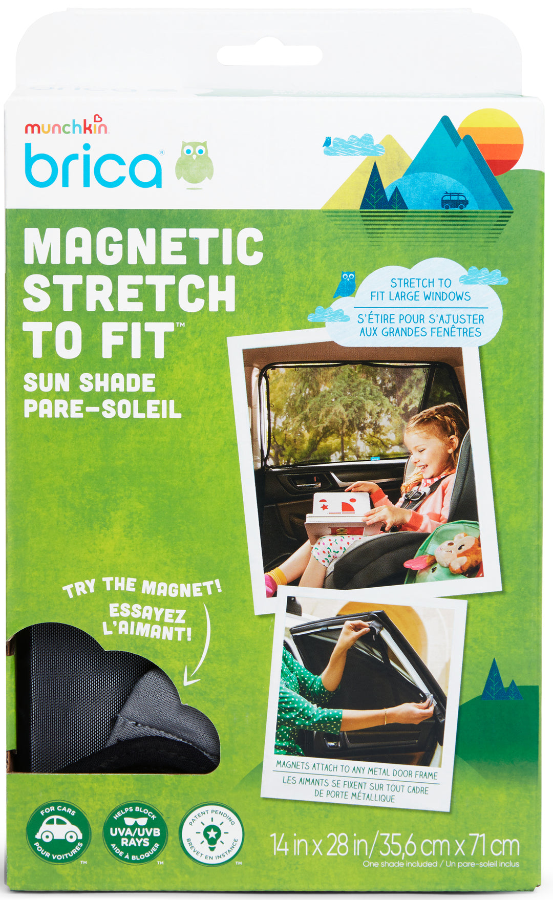 Brica Easy To Install Magnetic Stretch To Fit Back Baby Car Seat Window Sun Shade 1Pk