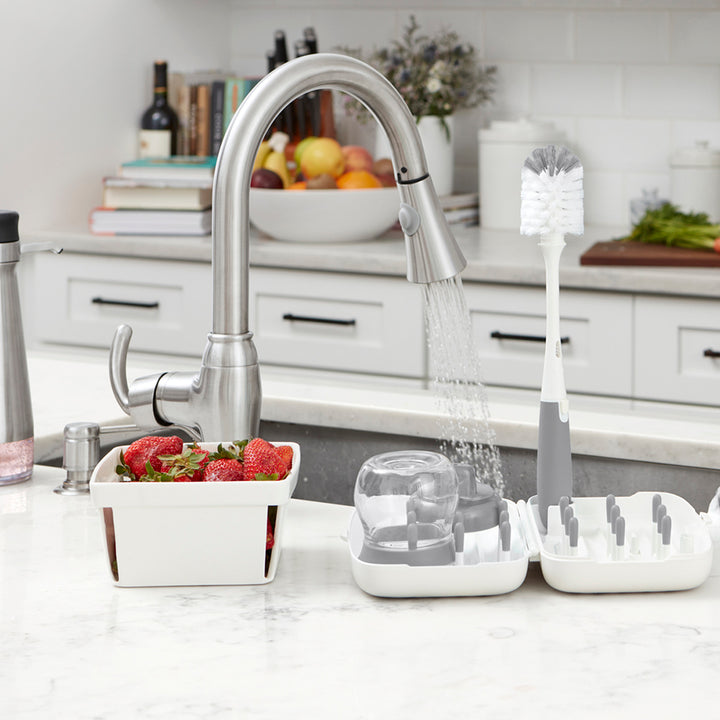 OXO TOT On-The-Go Drying Rack & Bottle Brush Gray