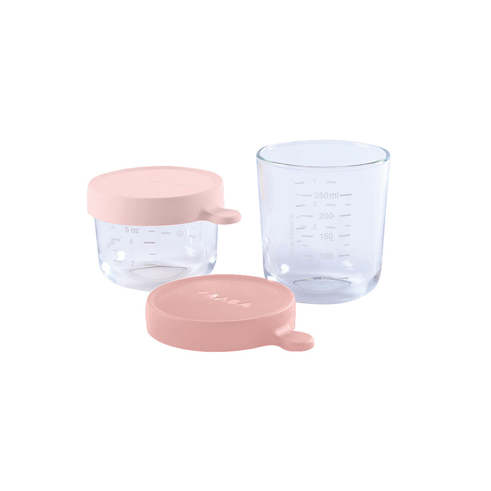 Beaba Superior Glass Jar 2 Pack 150ml/250ml - Pink & Dark Pink