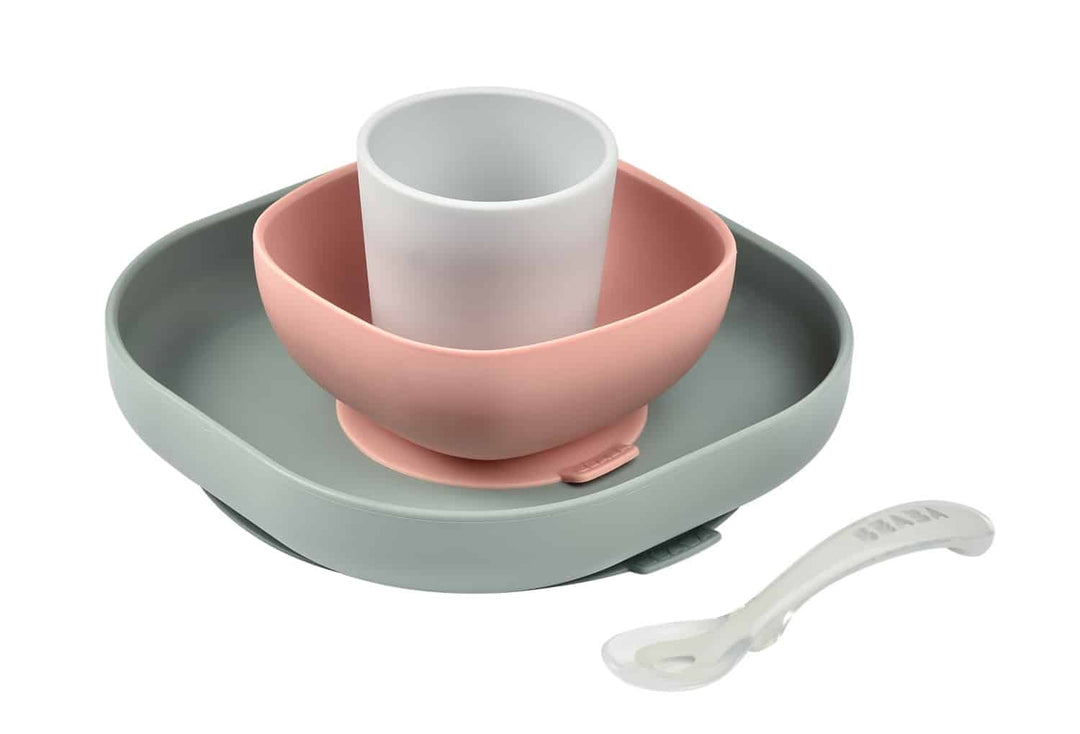 Beaba Silicone Suction Baby Toddler Meal Set Non-Slip Plate & Cup - Eucalyptus