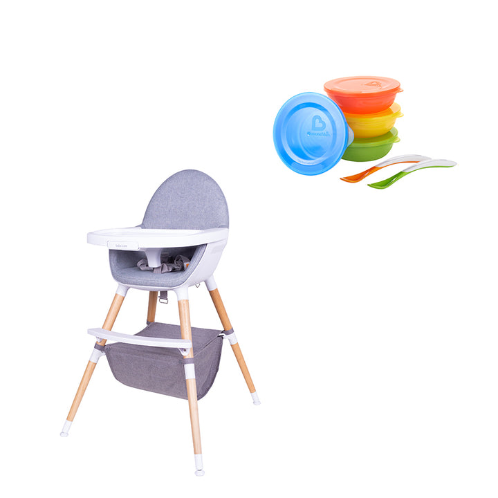 Bebecare Baby Infant Zuri Multi-functional High Chair & Love A Bowls Feeding Set
