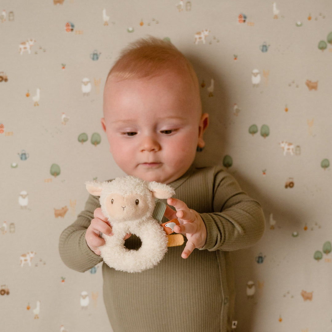 Little Dutch Little Farm Soft Ringrattle Sheep Plush Baby Rattle Toy