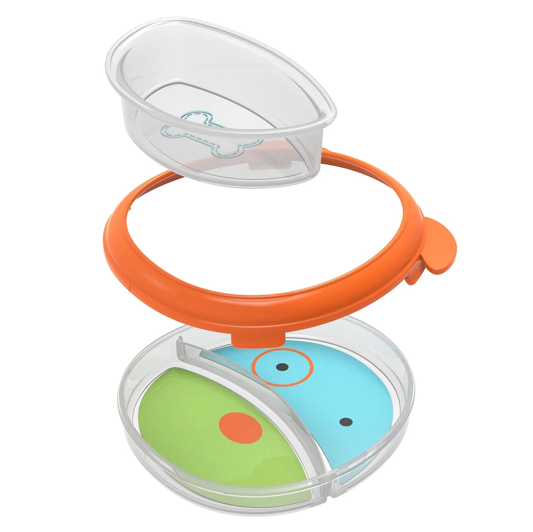 Skip Hop Zoo Smart Serve Three-piece Plate & Bowl Set Dog W/ Removable Scoop-aid Rim