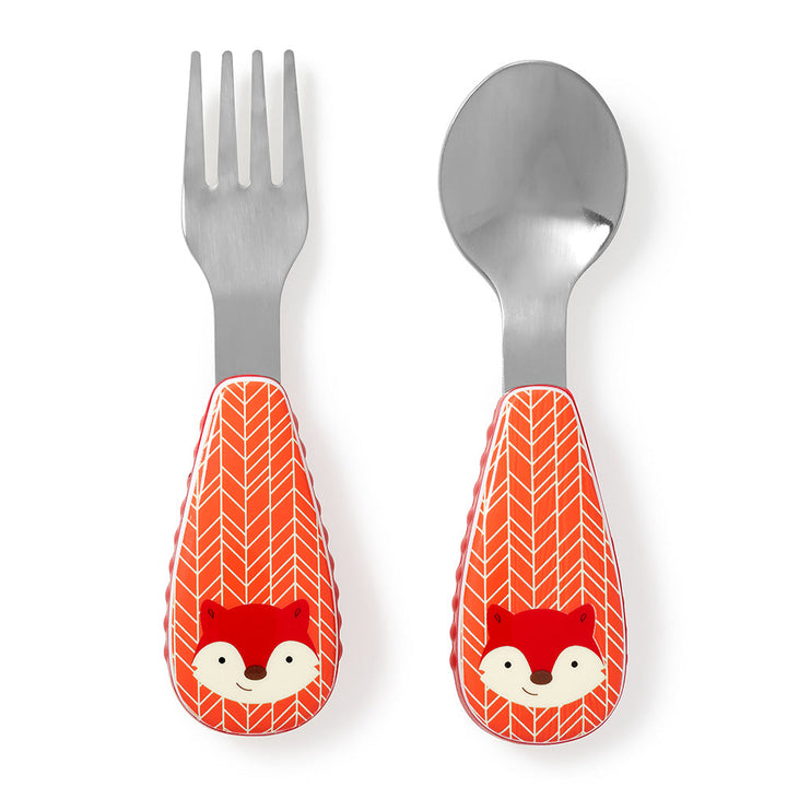 Skip Hop Zootensils Fork & Spoon Toddler Cutlery Set With Soft Side Grips - Fox